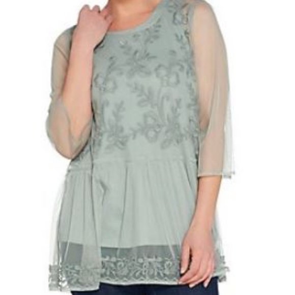 LOGO Lavish Embroidered Mesh Top with Twin Tank - Picture 3 of 3
